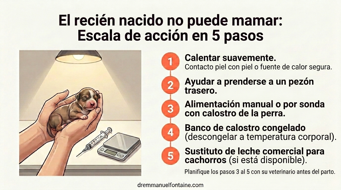 Infografía escalera de acción cuando un recién nacido no puede mamar