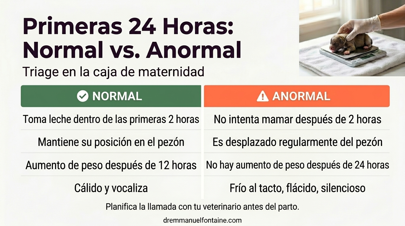 Infografía triaje de las primeras 24 horas normal vs llamar al veterinario