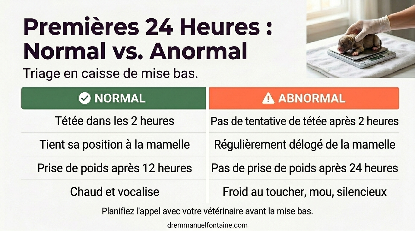 Infographie triage des 24 premières heures normal vs appeler le vétérinaire