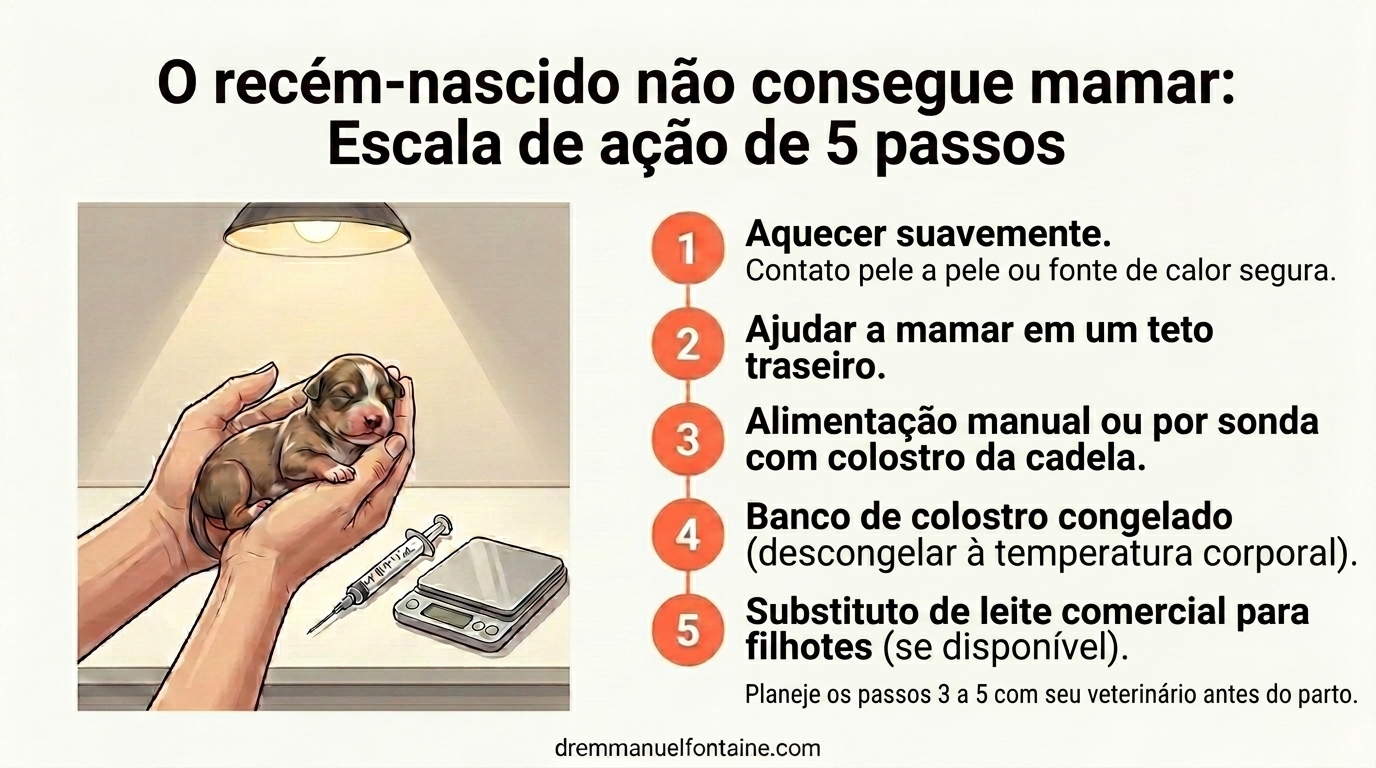 Infográfico escada de ação quando um recém-nascido não consegue mamar