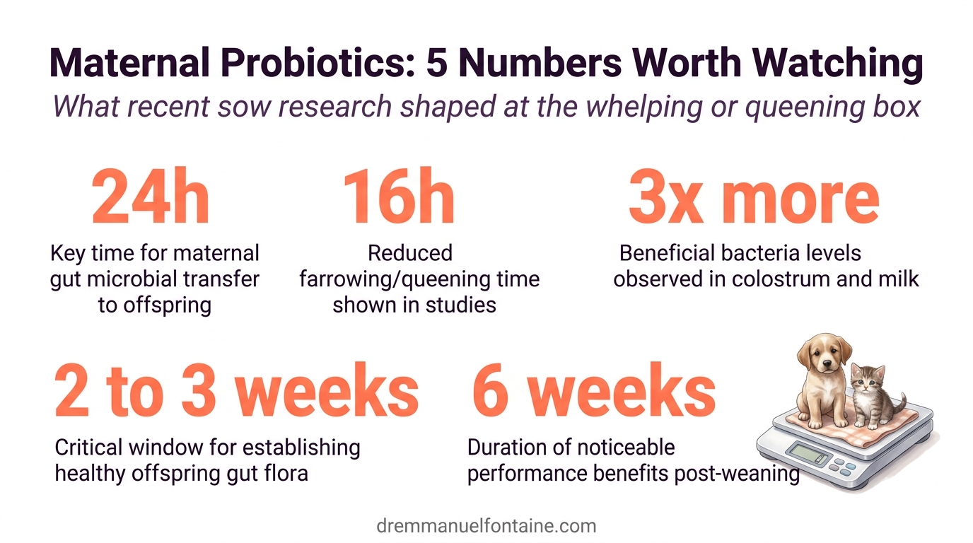 Five maternal probiotic numbers from sow research applied to bitch and queen breeders
