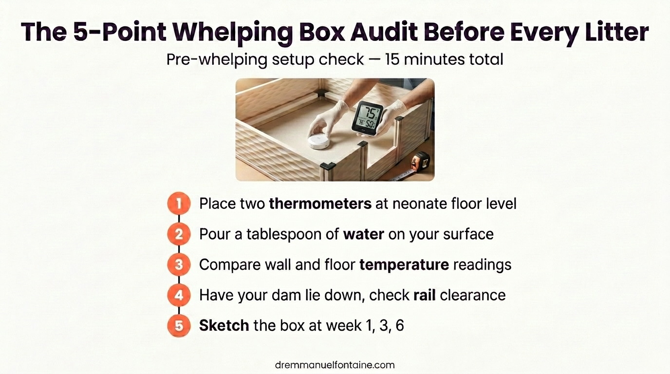 The 5-point whelping box audit checklist to run before every litter