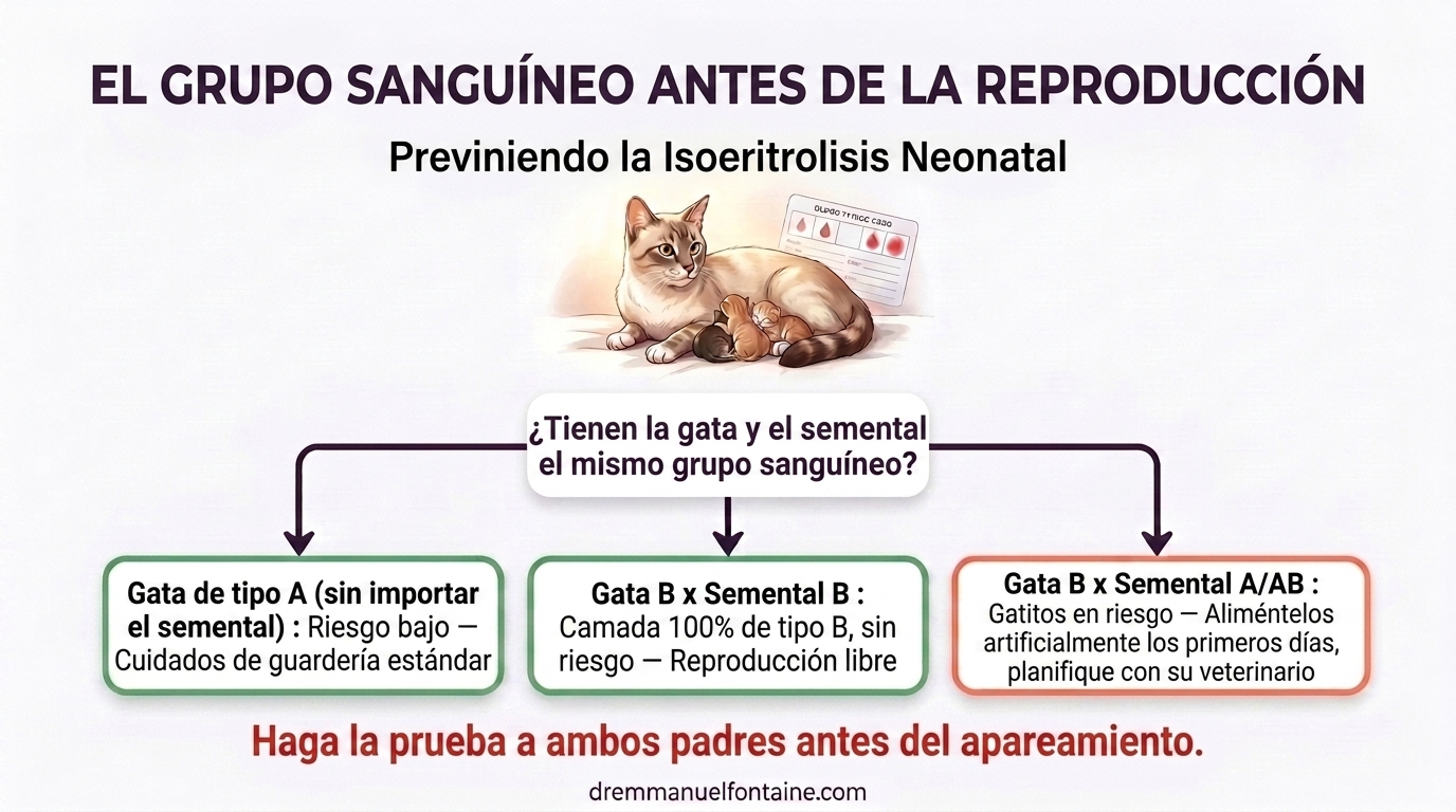 Infografía de planificación de apareamientos según el grupo sanguíneo del gato