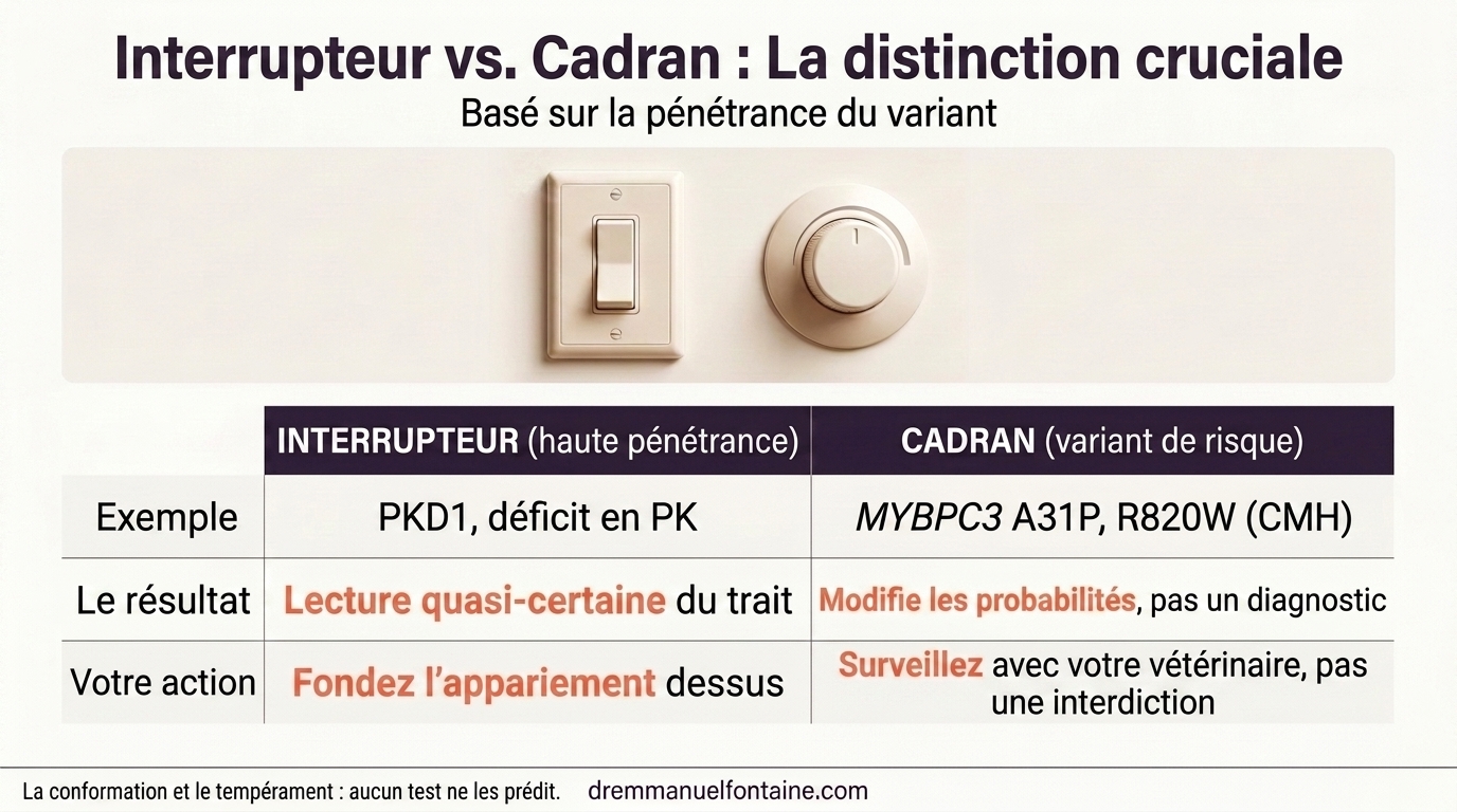 Résultats ADN du chat, infographie interrupteur contre variateur