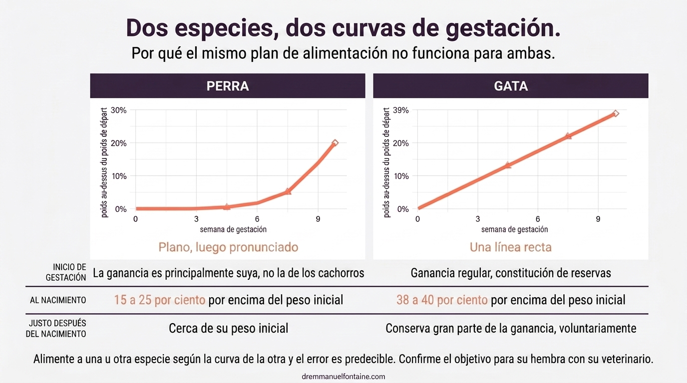 Curvas de ganancia de peso durante la gestacion comparadas en la perra y la gata, infografia