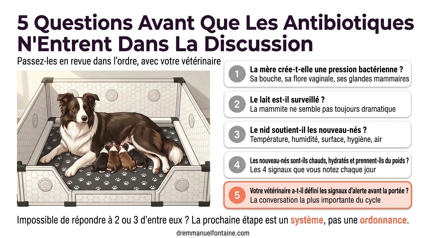 5 questions avant les antibiotiques chez les chiots et chatons nouveau-nés, infographie
