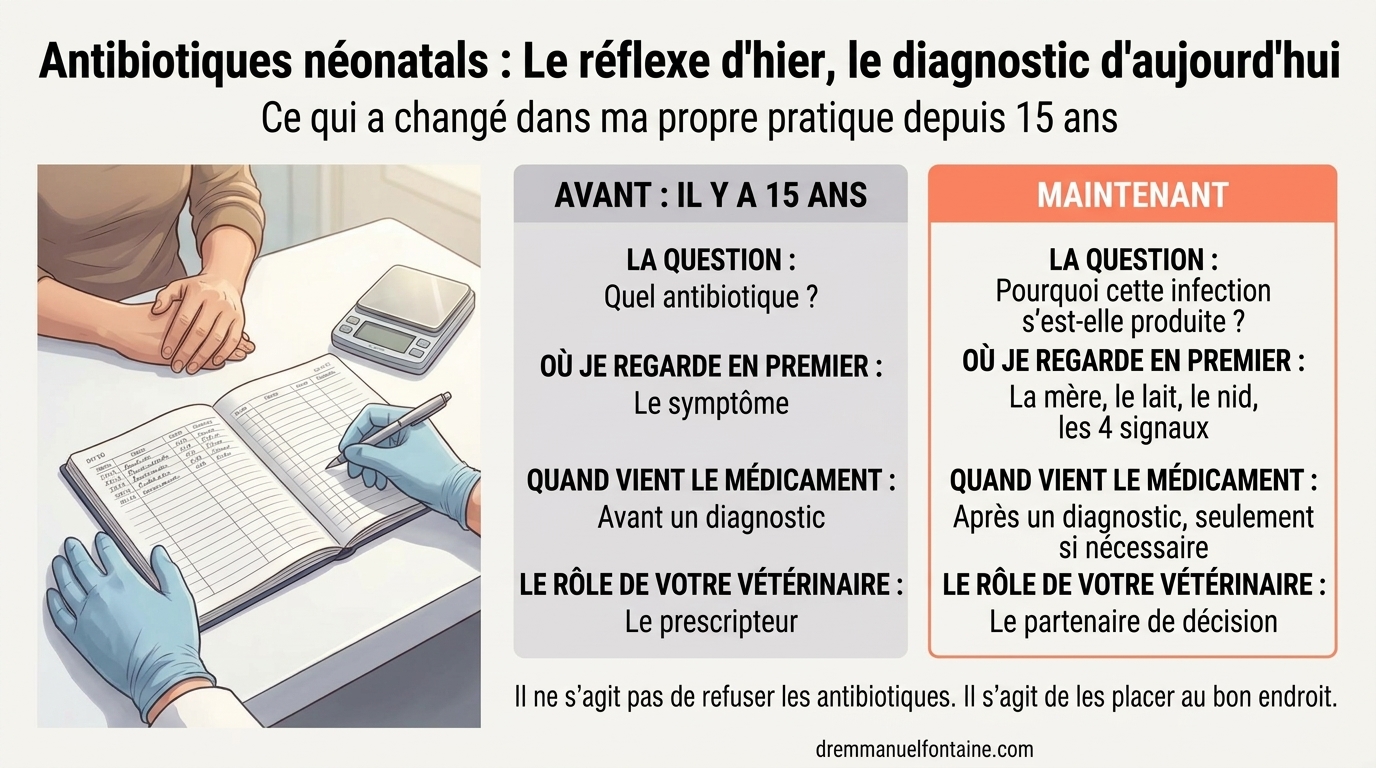 Antibiotiques chez le nouveau-né : le réflexe d'hier, le diagnostic d'aujourd'hui, infographie