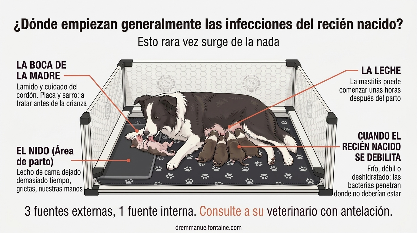 Dónde empiezan las infecciones de cachorros y gatitos recién nacidos, infografía