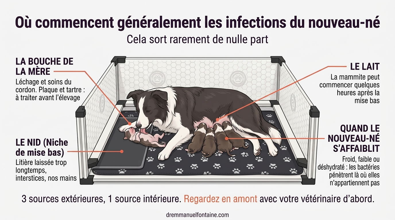 Où commencent les infections des chiots et chatons nouveau-nés, infographie