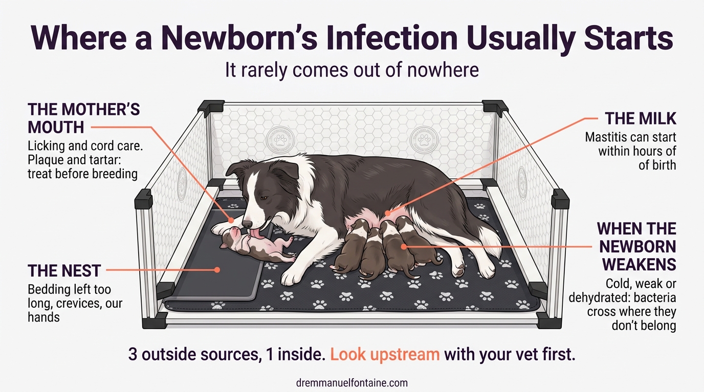 Where a newborn puppy or kitten infection usually starts infographic